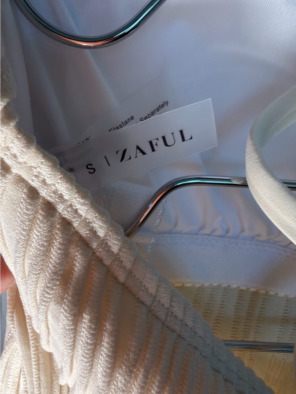 Zaful Cream Ribbed Drawstring Two-Piece Bikini - Picture 7 of 9